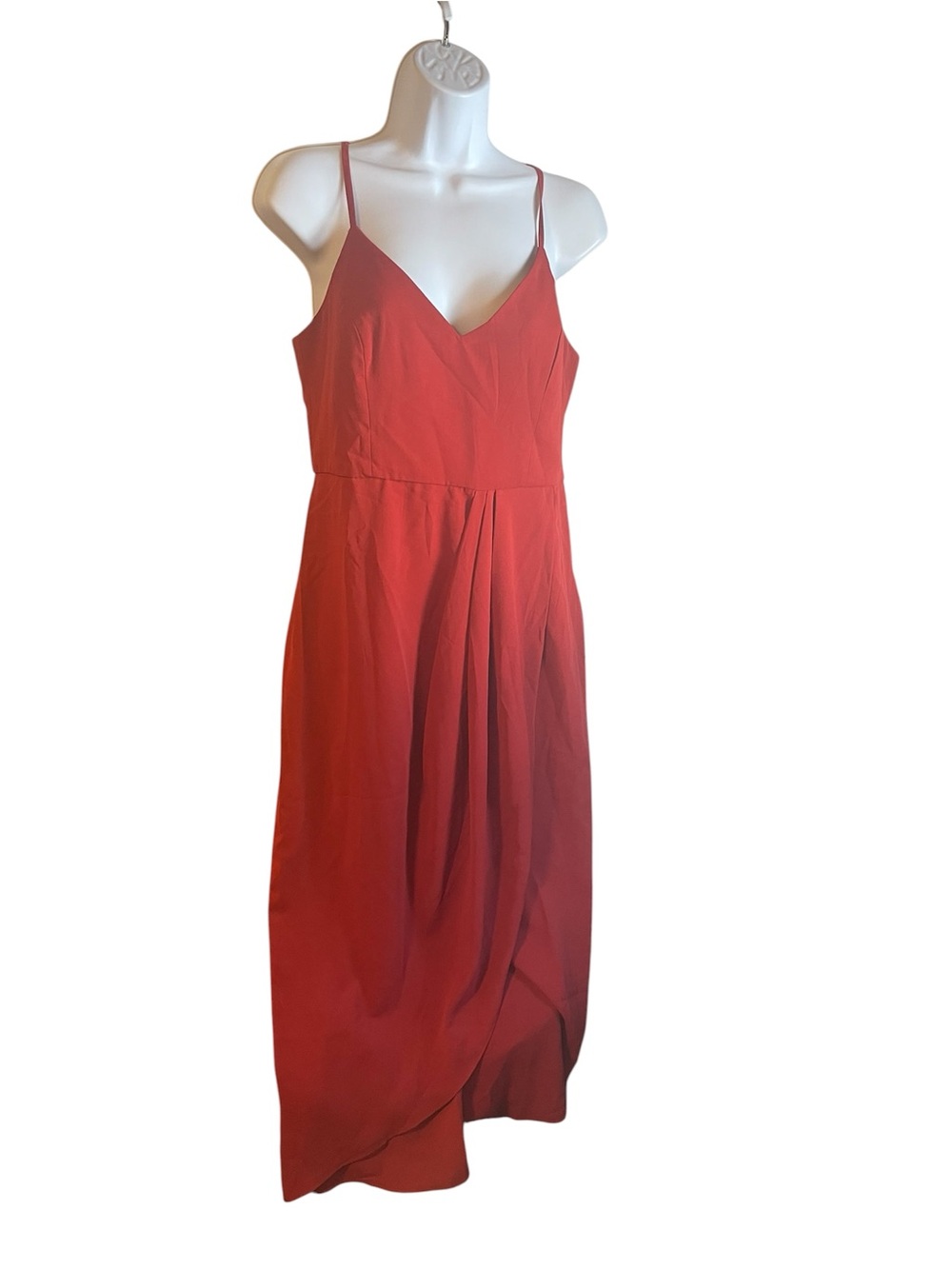 Lulu's Red Spaghetti-Strap Maxi Dress with Draped Tulip Skirt